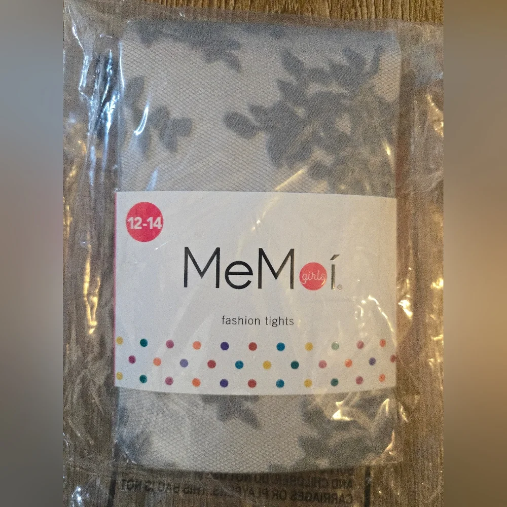 [NWT] MeMoi Fancy Floral Girls Sheer Tights Silver Gray Girls Size 12-14